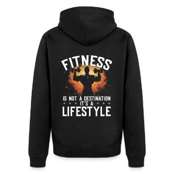 Fitness Ist Kein Reiseziel, Es Ist Ein Lifestyle - Unisex Premium Bio Zip Hoodie - Schwarz - Hinten - Nico (187cm)