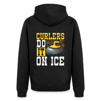Eisstockschießen Curling Curler Stockschießen - Unisex Premium Bio Zip Hoodie - Schwarz - Hinten - Nico (187cm)