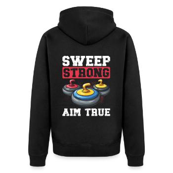 Eisstockschießen Curling Curler Stockschießen - Unisex Premium Bio Zip Hoodie - Schwarz - Hinten - Nico (187cm)