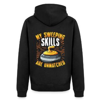 Eisstockschießen Curling Curler Stockschießen - Unisex Premium Bio Zip Hoodie - Schwarz - Hinten - Nico (187cm)
