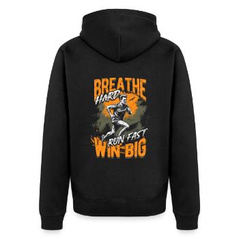 Sprint Leichtathletik Sprinten - Unisex Premium Bio Zip Hoodie - Schwarz - Hinten - Nico (187cm)