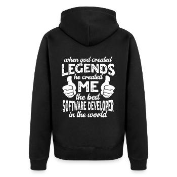 Bester Software Entwickler Legende - Unisex Premium Bio Zip Hoodie - Schwarz - Hinten - Nico (187cm)