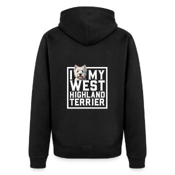 Ich liebe meinen West Highland Terrier - Unisex Premium Bio Zip Hoodie - Schwarz - Hinten - Nico (187cm)