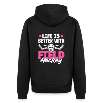 Leben Ist Besser Mit Feldhockey Spieler - Unisex Premium Bio Zip Hoodie - Schwarz - Hinten - Nico (187cm)