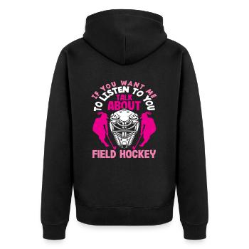 Feldhockey Spieler Sprechen Feldhockey - Unisex Premium Bio Zip Hoodie - Schwarz - Hinten - Nico (187cm)