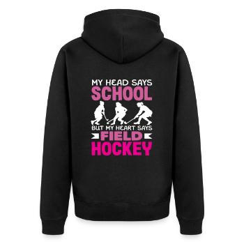 Feldhockeyspieler Herz Schule Kopf - Unisex Premium Bio Zip Hoodie - Schwarz - Hinten - Nico (187cm)