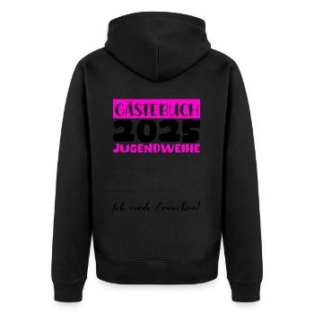 Jugendweihe 2025 Gästebuch Geschenk Mädchen Jungen - Unisex Premium Bio Zip Hoodie - Schwarz - Hinten - Nico (187cm)