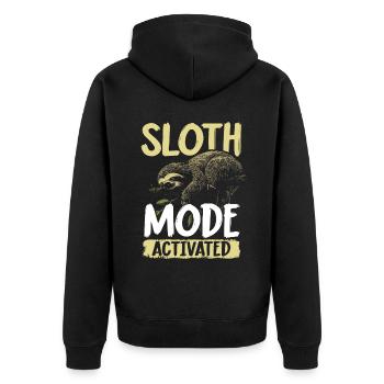 Sloth Mode: Activated Faultier Sloth - Unisex Premium Bio Zip Hoodie - Schwarz - Hinten - Nico (187cm)
