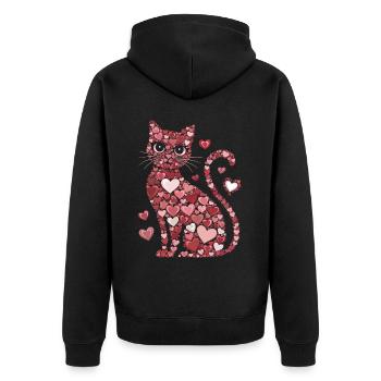 Romantische Katze Herzen und Blumen Valentinstag Katze - Unisex Premium Bio Zip Hoodie - Schwarz - Hinten - Nico (187cm)