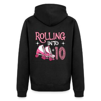 Rolling Into 10 10 Year Old Birthday Scooter - Unisex Premium Organic Zip Hoodie - black - Back - Nico (187cm)