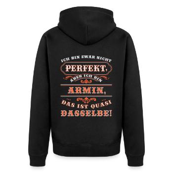 Funny ARMIN for Name Day with Name Name - Unisex Premium Organic Zip Hoodie - black - Back - Nico (187cm)