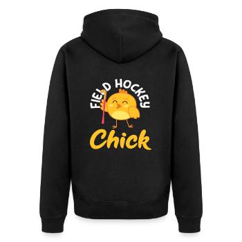 Feldhockey Spieler Küken Design - Unisex Premium Bio Zip Hoodie - Schwarz - Hinten - Nico (187cm)