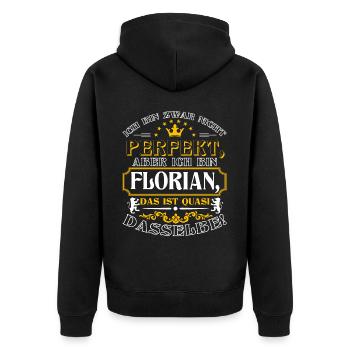 Funny FLORIAN for his name day with name name - Unisex Premium Organic Zip Hoodie - black - Back - Nico (187cm)