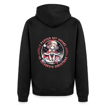 Kawaii Anime Weihnachten Feier Motiv - Unisex Premium Bio Zip Hoodie - Schwarz - Hinten - Nico (187cm)