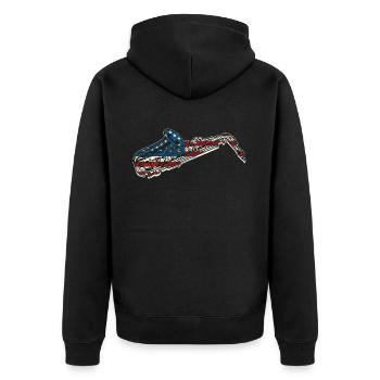 Saxophone American Flag - Unisex Premium Bio Zip Hoodie - Schwarz - Hinten - Nico (187cm)
