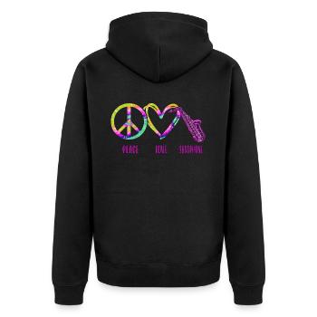 Saxophone Tie Dye Peace Love - Unisex Premium Bio Zip Hoodie - Schwarz - Hinten - Nico (187cm)