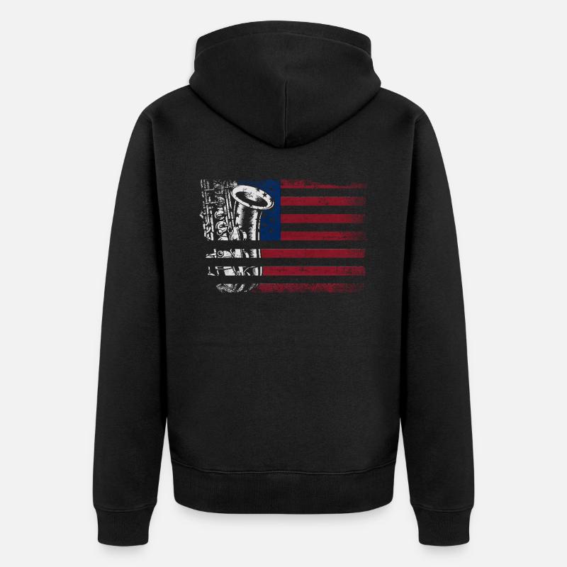 Saxophones Drapeau Américain - Veste à capuche bio Premium Unisexe - noir