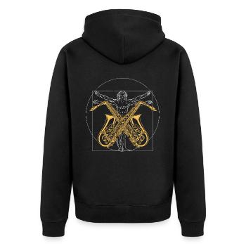 Saxophones Vitruvian Man - Unisex Premium Organic Zip Hoodie - black - Back - Nico (187cm)