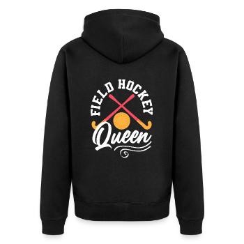 Field hockey player Queen Pride - Unisex Premium Organic Zip Hoodie - black - Back - Nico (187cm)