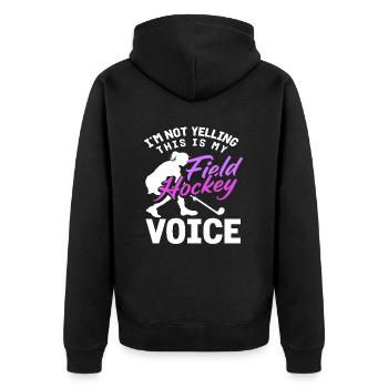 This is my field hockey voice player - Unisex Premium Organic Zip Hoodie - black - Back - Nico (187cm)