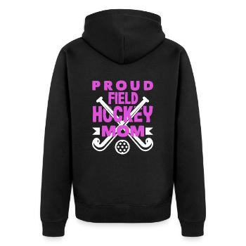 Stolze Feldhockey Spieler Mama - Unisex Premium Bio Zip Hoodie - Schwarz - Hinten - Nico (187cm)