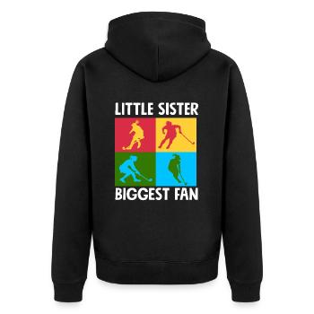 Kleine Schwester Feldhockey Spieler Fan - Unisex Premium Bio Zip Hoodie - Schwarz - Hinten - Nico (187cm)