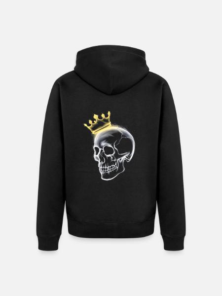 Schädel mit Krone Seitenansicht - Unisex Premium Bio Zip Hoodie - Schwarz