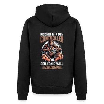 Hands me the controller the king wants to gamble - Unisex Premium Organic Zip Hoodie - black - Back - Nico (187cm)