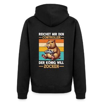 Hands me the controller the king wants to gamble - Unisex Premium Organic Zip Hoodie - black - Back - Nico (187cm)