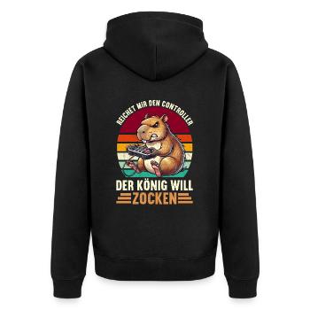 Reichet Mir Den Controller Der König Will Zocken - Unisex Premium Bio Zip Hoodie - Schwarz - Hinten - Nico (187cm)