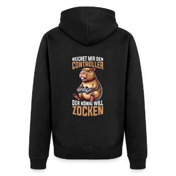 Hands me the controller the king wants to gamble - Unisex Premium Organic Zip Hoodie - black - Back - Nico (187cm)