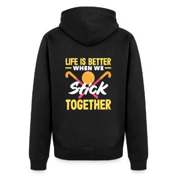 Feldhockeyspieler Leben Ist Besser Wenn Wir - Unisex Premium Bio Zip Hoodie - Schwarz - Hinten - Nico (187cm)