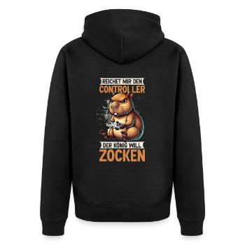 Hands me the controller the king wants to gamble - Unisex Premium Organic Zip Hoodie - black - Back - Nico (187cm)
