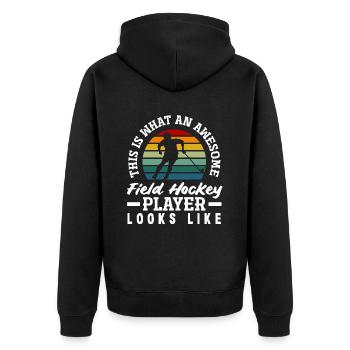 This is what a great field hockey player looks like - Unisex Premium Organic Zip Hoodie - black - Back - Nico (187cm)