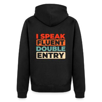 Buchhalter - Unisex Premium Bio Zip Hoodie - Schwarz - Hinten - Nico (187cm)