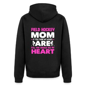 Feldhockey Spieler Mama Herz Hände Voll - Unisex Premium Bio Zip Hoodie - Schwarz - Hinten - Nico (187cm)