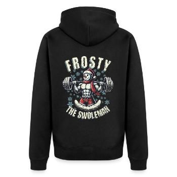 Frosty the Swoleman Schneemann Fitness - Unisex Premium Bio Zip Hoodie - Schwarz - Hinten - Nico (187cm)