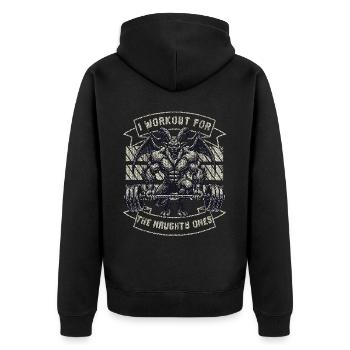 Krampus Trainiert Für Die Unartigen - Unisex Premium Bio Zip Hoodie - Schwarz - Hinten - Nico (187cm)
