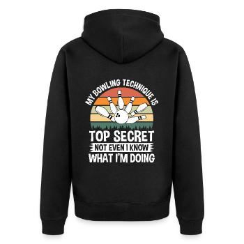 kegel bowlingbahnen abräumenauch kegeln - Unisex Premium Bio Zip Hoodie - Schwarz - Hinten - Nico (187cm)