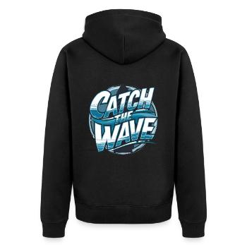 Catch the Wave für einen Surfer Wellenreiter - Unisex Premium Bio Zip Hoodie - Schwarz - Hinten - Nico (187cm)
