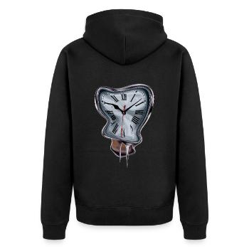 Zeit verläuft für Zeitlose Menschen - Unisex Premium Bio Zip Hoodie - Schwarz - Hinten - Nico (187cm)