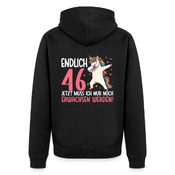 Finally 46 Now just growing up - Unisex Premium Organic Zip Hoodie - black - Back - Nico (187cm)