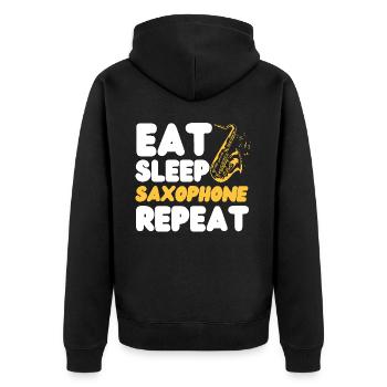 Saxophone Eat Sleep Saxophone - Unisex Premium Bio Zip Hoodie - Schwarz - Hinten - Nico (187cm)