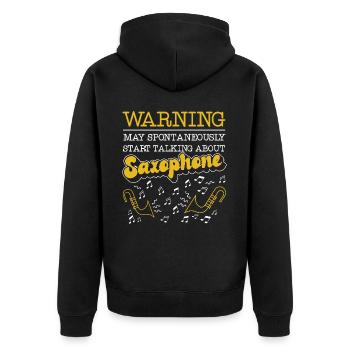 Saxophone Warning May - Unisex Premium Bio Zip Hoodie - Schwarz - Hinten - Nico (187cm)