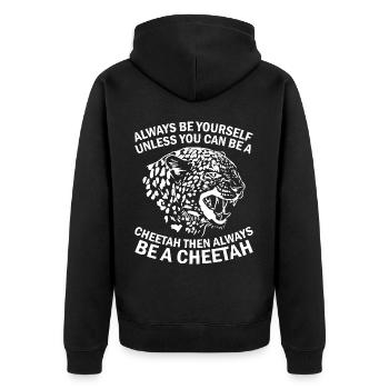 Leopard Portrait Tier - Unisex Premium Bio Zip Hoodie - Schwarz - Hinten - Nico (187cm)