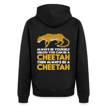 Leopard Portrait Tier - Unisex Premium Bio Zip Hoodie - Schwarz - Hinten - Nico (187cm)