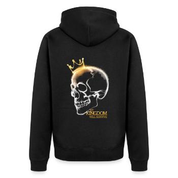 Skull Crown Mein Königreich wird überleben - Unisex Premium Bio Zip Hoodie - Schwarz - Hinten - Nico (187cm)