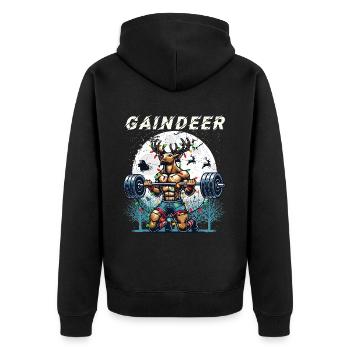 Gaindeer Funny Fitness Christmas Design - Unisex Premium Organic Zip Hoodie - black - Back - Nico (187cm)
