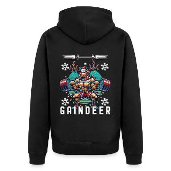 Muskel-Rentier Weihnachten Fitness - Unisex Premium Bio Zip Hoodie - Schwarz - Hinten - Nico (187cm)