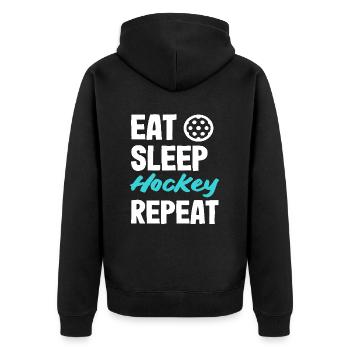 Eat Sleep Hockey Repeat Hockey Players - Unisex Premium Organic Zip Hoodie - black - Back - Nico (187cm)
